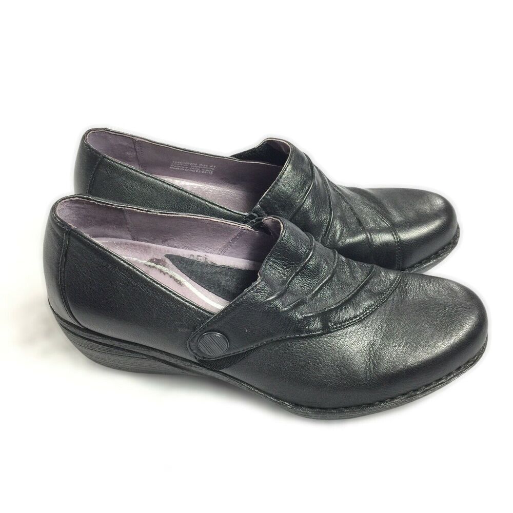 Dansko Aimee Leather Slip On Wedge Loafers Size 41 Solid Black Comfort Shoe